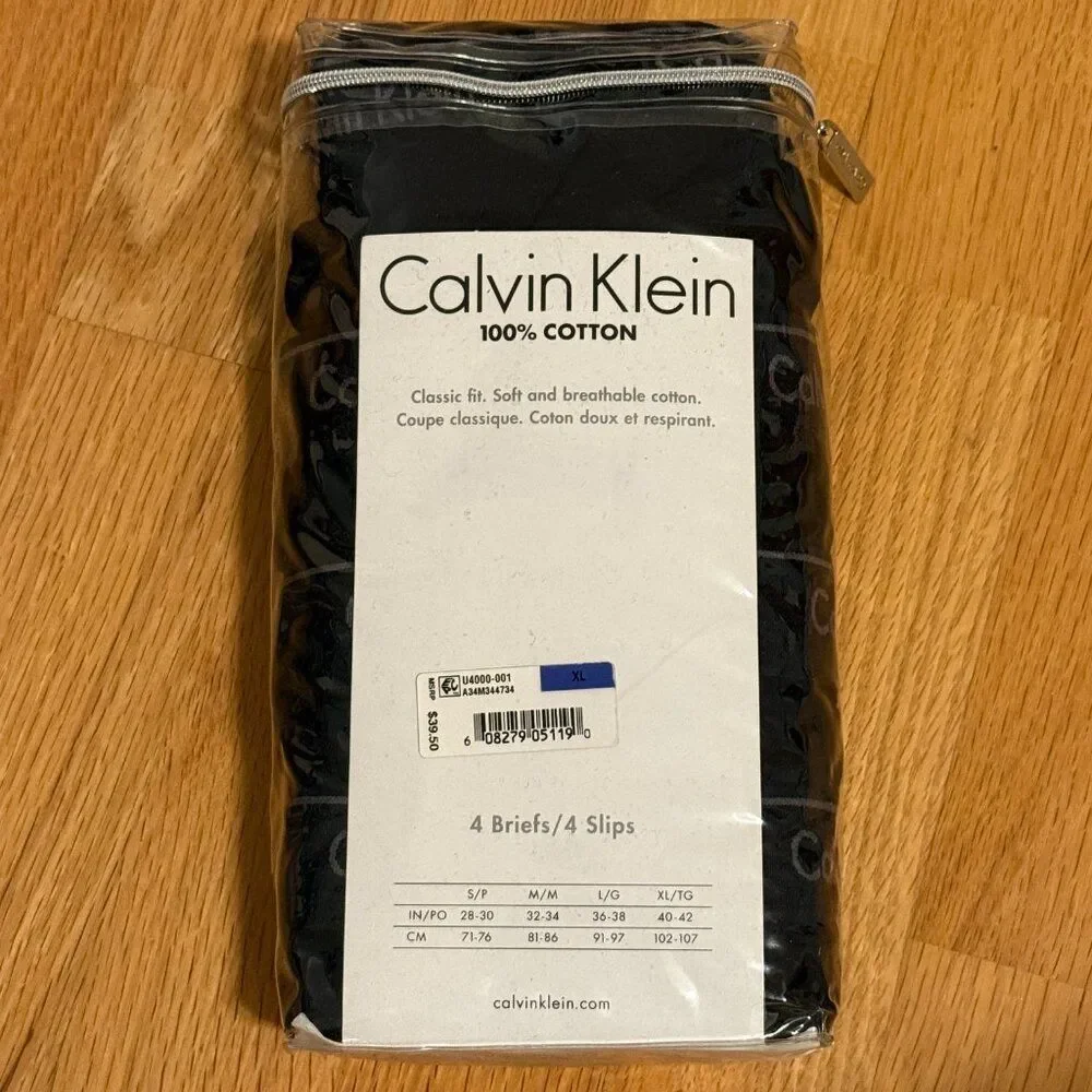 Calvin Klein Mens 4-Pack Black Cotton Briefs U4000 Size XL NWOT